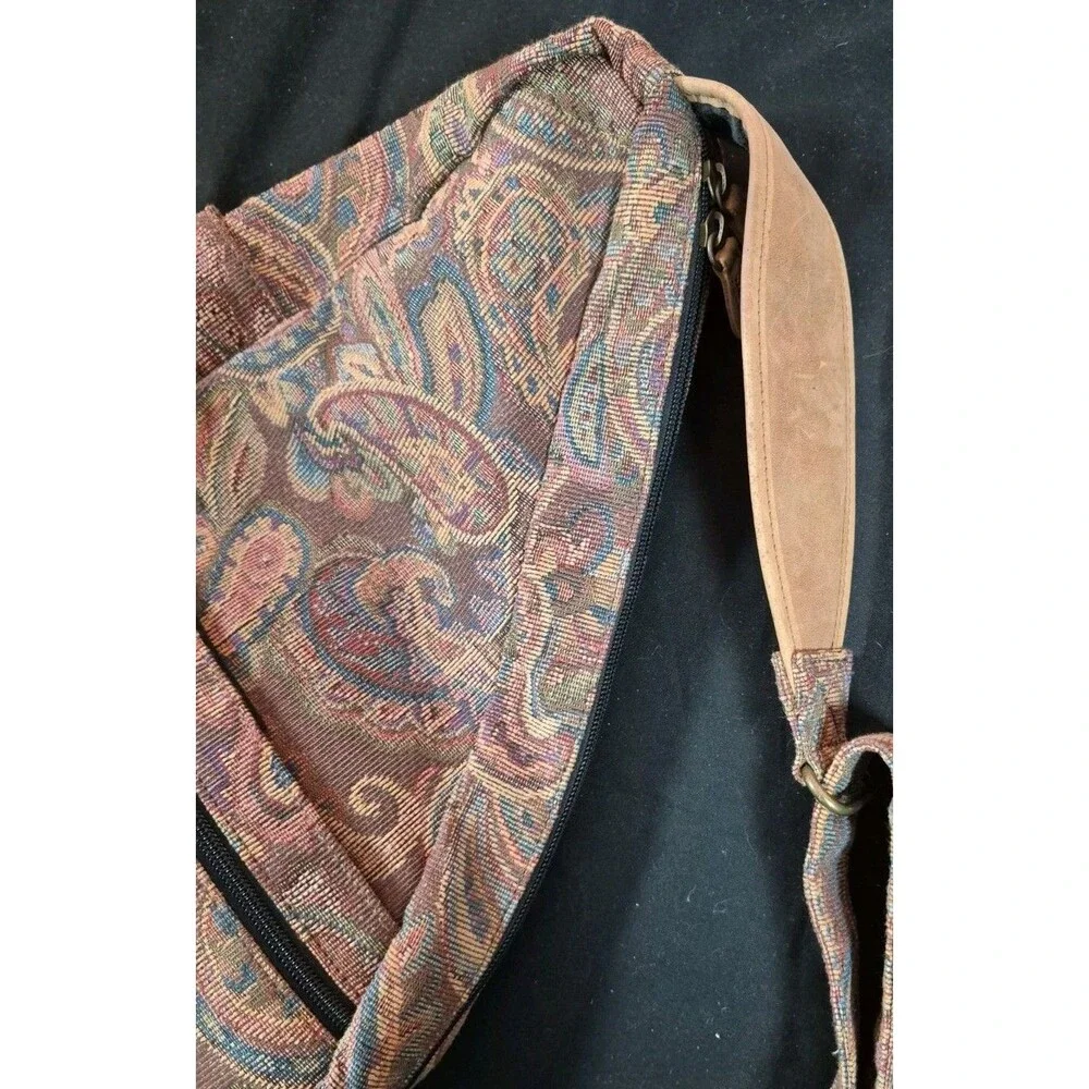 Vintage 90s LL Bean Tapestry Ameribag Sling Pack Paisley Leather Trimmed